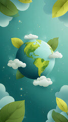 Green planet Earth with water lilies, a global ecology design