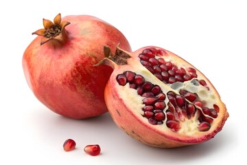 High-Resolution Close-Up of Ripe Pomegranate – Juicy, Healthy Fruit Isolated on White Background