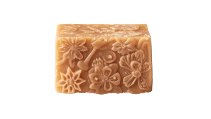 Light tan soap bar, floral & skull design