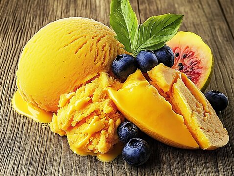 Vibrant Colors in a Tropical Fruit Sorbet Trio in a Beach-Themed Setup