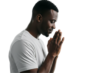 Man Praying Powerful Image of Faith Hope and Spirituality isolated on transparent background