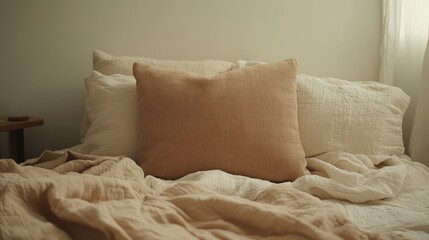 Soft textured bedding neutral tones minimalist bedroom decor cozy home interior
