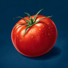 Side view of a ripe tomato placed on a rich dark background.