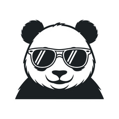 Cool Panda Wearing Sunglasses Black and White Illustration