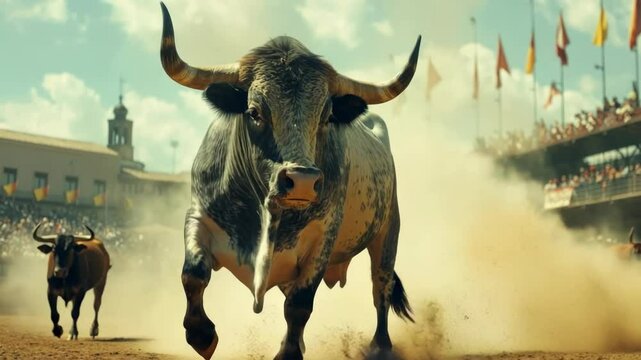 Bullfight. Traditional Spanish bullfighting spectacle. Bullfighting - Art