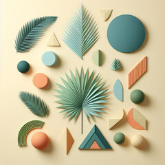 image, illustration, vector, 3d render of a set of different shapes, abstract floral background, seamless tile pattern, cross on the wall, abstract vector background, set of green leaves, set of seash