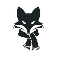 Stylish Black and White Fox Head Wearing a Scarf Winter Icon Illustration
