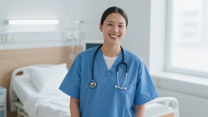 Female healthcare professional standing in a hospital room