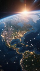 Satellite View of North America with Network Connections