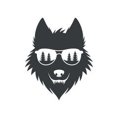 Cool Wolf Silhouette Wearing Sunglasses with Forest Reflection
