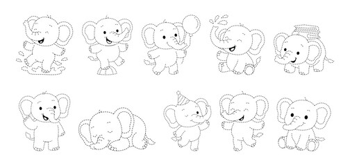 Cute Elephant Character Mascot Tracing Line for Kids Worksheet