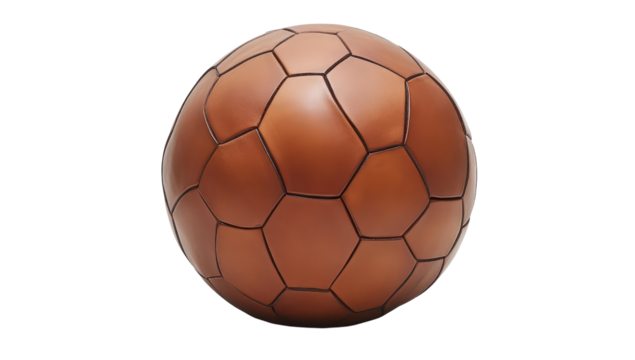 Brown leather soccer ball, polygon design