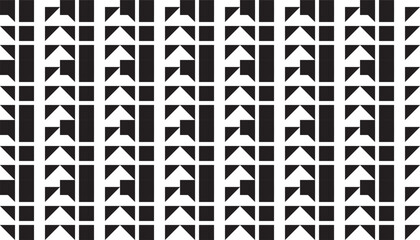 Bold vertical geometric pattern with alternating triangle and square motifs in black and white. Ideal for modern textiles, digital backgrounds, and abstract branding