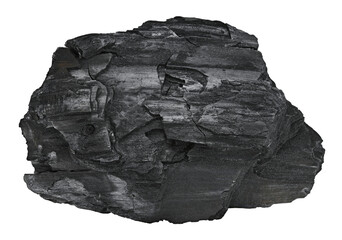 Single natural wood charcoal isolated on a transparent background. Completely in focus. Full depth...
