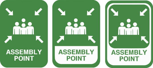 Emergency Assembly Point Safety Sign Icon Set &ndash; Green Meeting Area Symbols for Evacuation and Fire Drill Planning