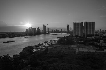 Skyscraper building of Bangkok’s downtown with skyline buildings and Chao Phraya River, It’s capital city of Thailand