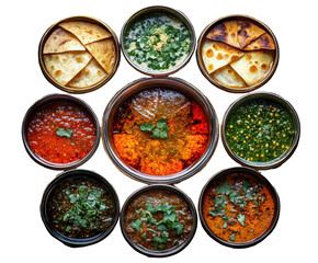 Indian cuisine dishes, arranged in a circle