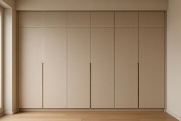 Fototapeta premium Modern minimalist beige wardrobe with sleek design and ample storage space