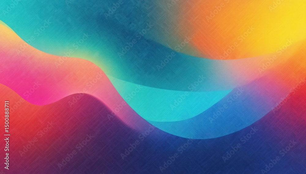 Poster Abstract illustration featuring colorful gradient, noise texture. Multicolored waves blend creating artistic design for background, wallpaper, poster, flyer design. Trendy modern art with gradation
