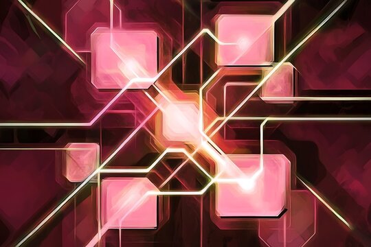 A Vaporwave Aesthetic with Neon Lines, Pinks, and an Abstract Glitch Background