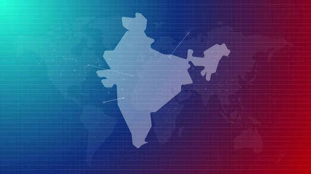 India animated map futuristic Indian country shape connected global map with blue gradient background