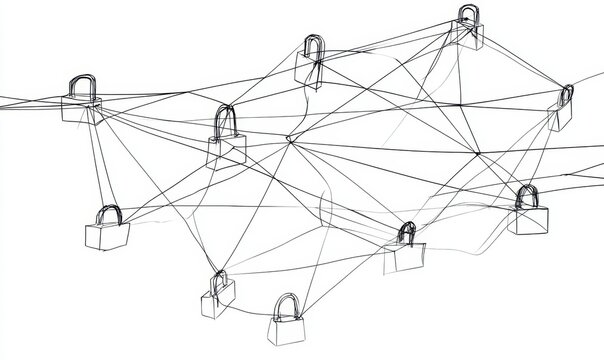 Red de seguridad interconectada, candados abstractos