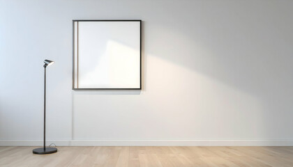 Minimalist Room Interior Design with Blank Frame and Floor Lamp