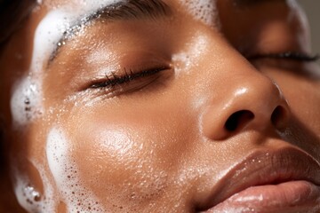 Fototapeta premium A woman with a face covered in bubbles