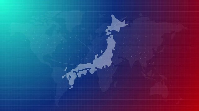 Japan animated map futuristic Japanese country shape connected global map with blue gradient background