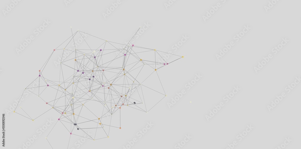 Fototapete Abstract background with connecting dots and lines. Network, technology, communication concept.