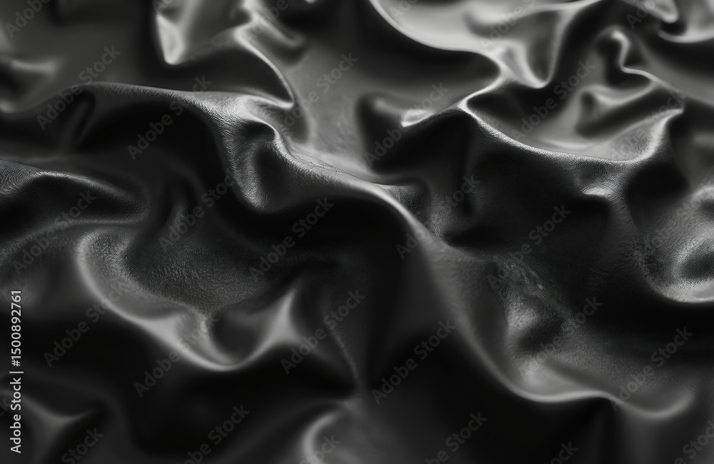 Poster abstract black plastic texture with crumpled, wrinkled surface. dark material creates wavy folds, sh