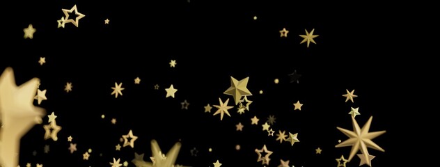 Beautiful image of gold stars falling against a black backdrop. Perfect for festive designs.