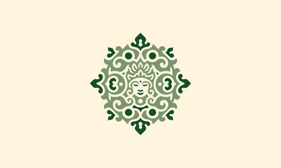 Traditional Ornamental Bali Emblem with Ethnic Face &ndash; Vector Logo Design