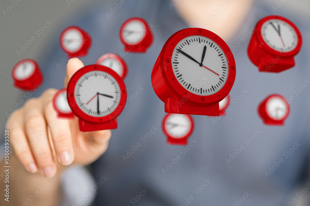 Poster Abstract image of red clocks, symbolizing time management and productivity.