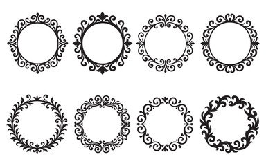 Set of decorative vintage floral frames in ornamental circular style
