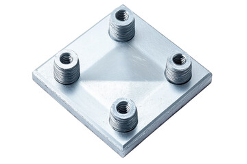 Square metal plate with four threaded inserts