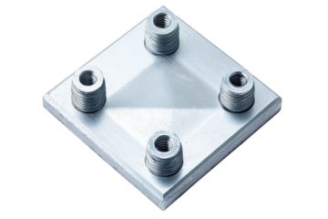 Square metal plate with four threaded inserts