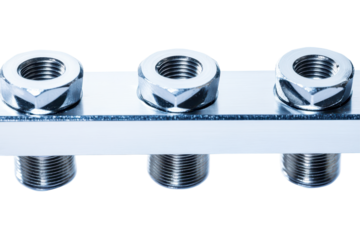 Metal plate with three threaded inserts