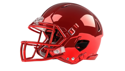 Glossy red football helmet, side view