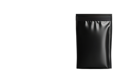 Black resealable pouch on black background