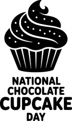 Bold black and white illustration of a delicious chocolate cupcake for National Chocolate Cupcake Day.