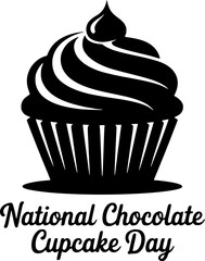Bold black and white illustration of a delicious chocolate cupcake for National Chocolate Cupcake Day.