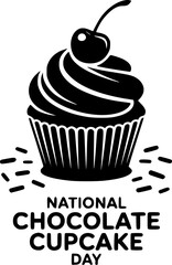 Bold black and white illustration of a delicious chocolate cupcake for National Chocolate Cupcake Day.