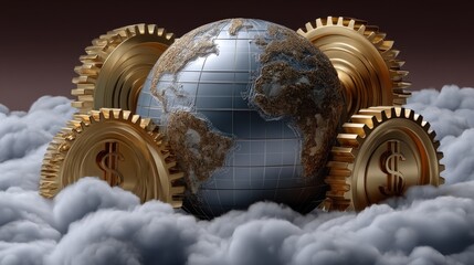 3D globe with business icons and global network