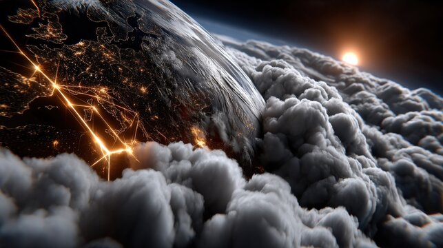 Cloud-based global business connection Earth view