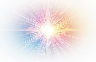 Obraz premium Illustration featuring light rays emanating from central point. Display of colors, energy spread across composition. Dynamic lines, radiant abstract design on transparent background. Digital art