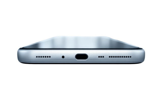 Silver smartphone bottom view, sleek design