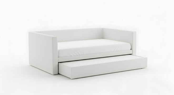 Fabric Daybed with Pull Out Trundle in White Scene PNG