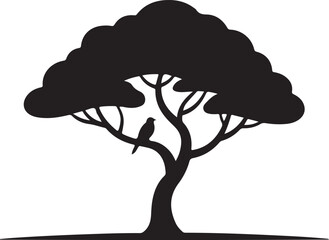 A black and white silhouette of a large tree. Tree element to create a group of plants somewhere