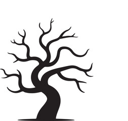 A black and white silhouette of a large tree. Tree element to create a group of plants somewhere